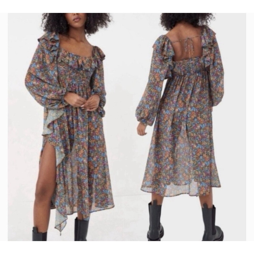 FOR LOVE AND LEMONS BRITTANY MIDI DRESS‎ FLORAL SHEER BALLOON SLEEVE MEDIUM BOHO